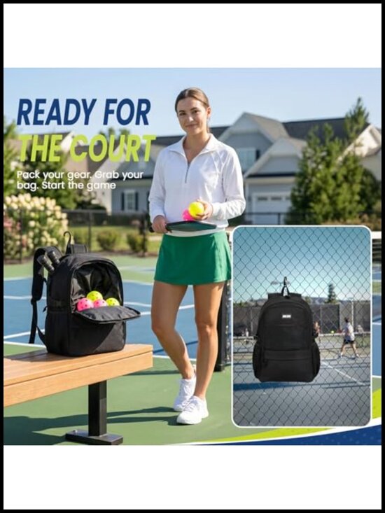 Pickleball Backpack with Shoe Compartment, Fits 4 Paddles, Water-Resistant 600D main image 2